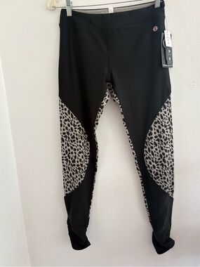 Kids Black Leggings with Gray Leopard Panels by